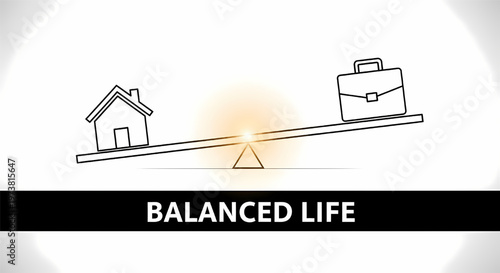 Work life balance concept with house and briefcase on seesaw its illustration only