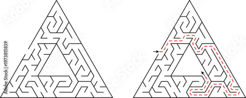 Intricate Triangle Maze Puzzles Complex Geometric Design