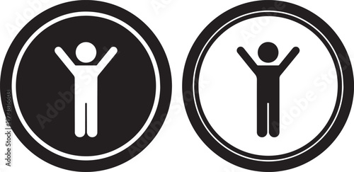 Two black and white icons of people celebrating