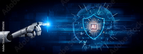 Foto AI cybersecurity safeguards systems with encryption, access control, and AI secure data flow