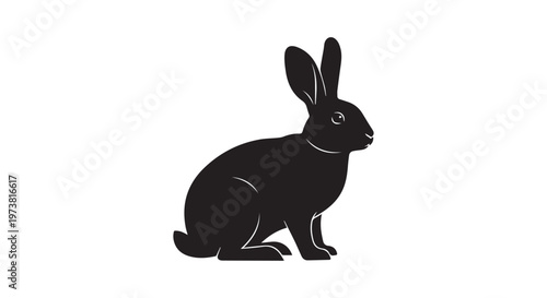 a black cartoon rabbit sitting in a relaxed pose with floppy ears and a cheerful expression
