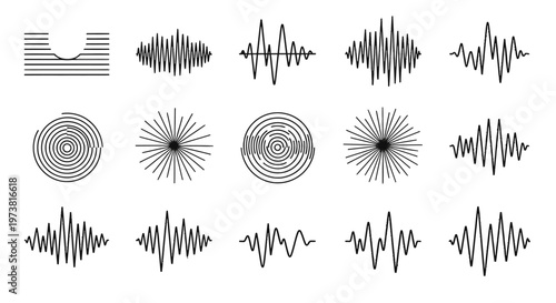 Collection of sound wave and ripple effect graphics.