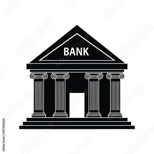 A classic illustration of a traditional bank building with grand architecture and pillars representing financial institutions