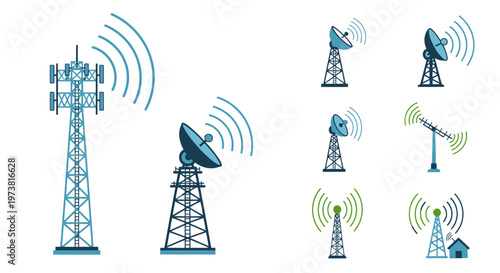 A collection of various communication tower designs.