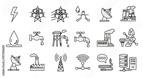 Collection of industrial and technology icons.