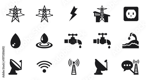 Collection of various industrial and communication icons.