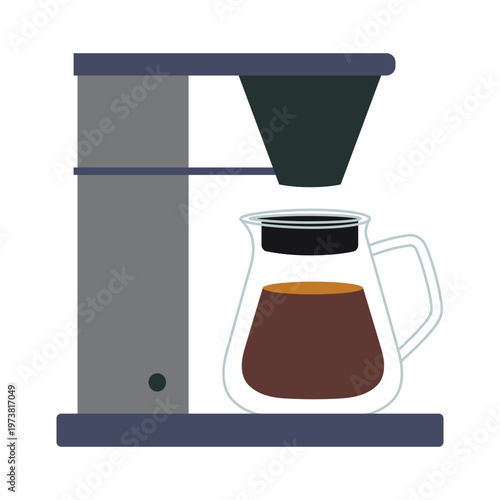 Drip coffee machine with glass carafe. Automatic brewing appliance for home kitchen. Trendy modern vector illustration isolated on white, hand drawn, flat design