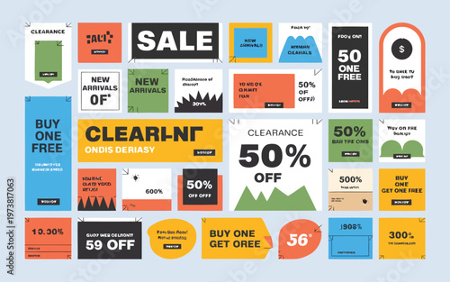 Colorful assortment of sale and promotional banner designs for retail stores Vector