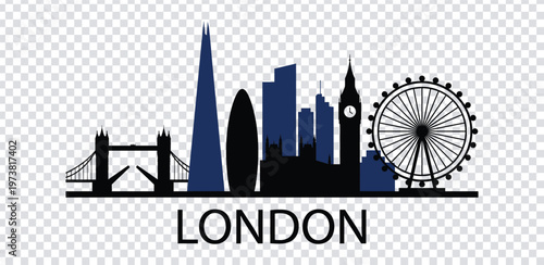 Vector illustration london city skyline silhouette with famous landmarks and ferris wheel