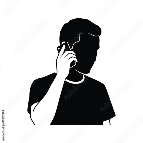 Silhouette of a thoughtful man in black attire against a white background