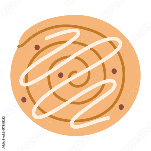 Sweet cinnamon roll with icing glaze, bakery dessert illustration for cafe menu and cozy breakfast concept. Trendy modern vector art isolated on white background, hand drawn, flat design