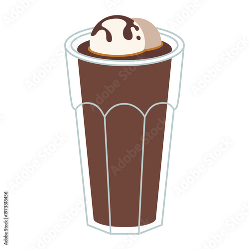 Affogato coffee dessert with ice cream scoop in glass, classic Italian glasse coffee drink illustration for cafe menu. Trendy modern vector art isolated on white background, hand drawn, flat design
