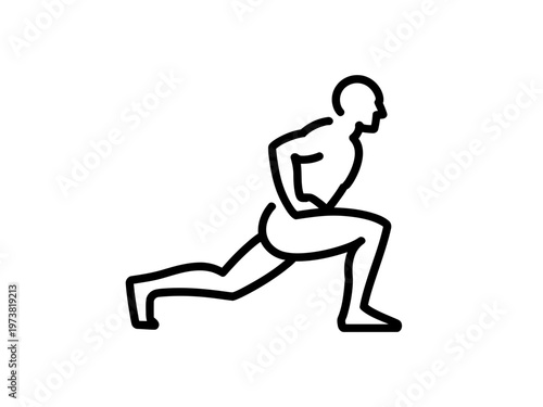 Black line art illustration of a person doing a lunge exercise