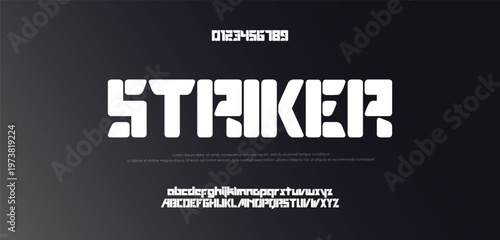 STRIKER Abstract minimal modern alphabet fonts. Typography technology electronic digital music future creative font. vector illustration