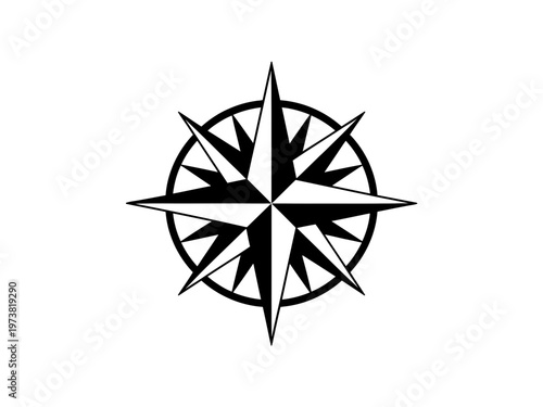 Black and white compass rose navigation symbol