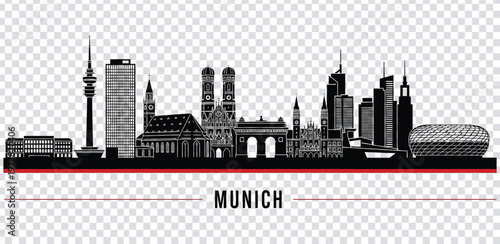 Vector illustration black and white illustration of munich city skyline with famous landmarks