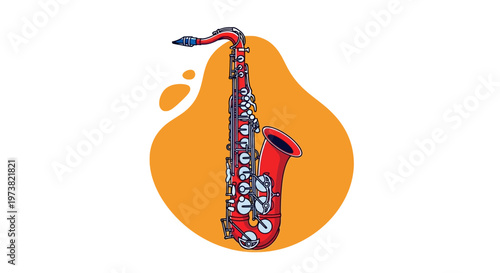 Colorful illustration of a saxophone instrument.