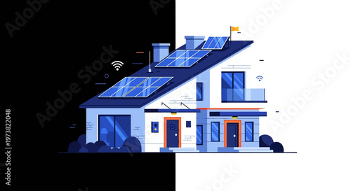A house with solar panels on roof.