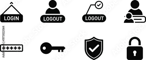 Comprehensive Set of Essential Digital Access and Security Icons for User Authentication Systems and Web Interfaces
