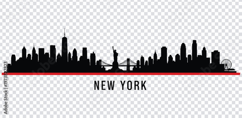 Vector illustration new york city skyline silhouette with iconic landmarks