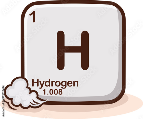 Minimal hydrogen element illustration from the periodic table with atomic number 1 and symbol H. Clean and simple educational design with soft colors, perfect for chemistry learning materials