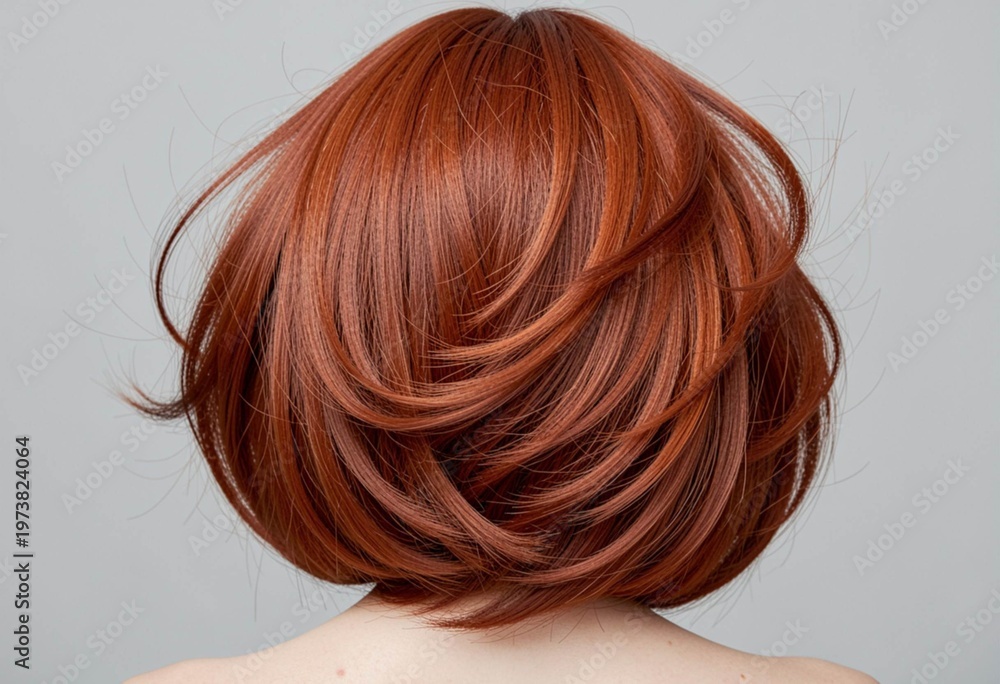 Naklejka premium close up behind woman, red hair, straight hair, studio, short hair