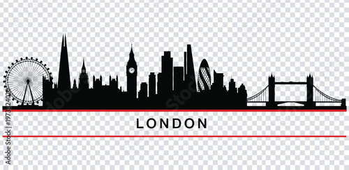 Vector illustration london city skyline silhouette with famous landmarks and red lines