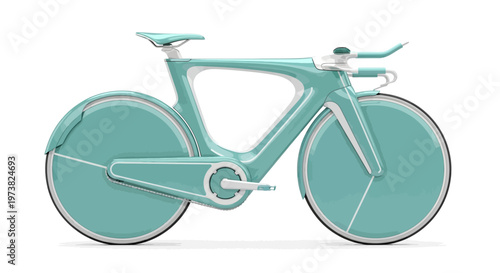 Teal colored racing bicycle with wheels.