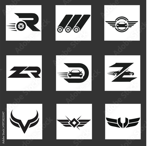 Minimalist Automotive Letter amp Speed Icons set pack