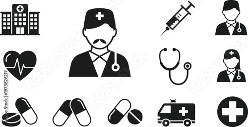 Comprehensive collection of essential healthcare and medical service icons for professional design projects