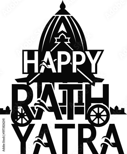 Happy Rath Yatra festival celebration graphic design element with temple and chariot  cultural symbol