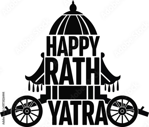 Happy Rath Yatra festival celebration graphic design with traditional Indian chariot illustration