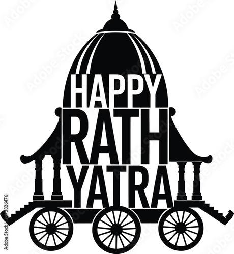 Happy Rath Yatra festival celebration graphic design with traditional Indian chariot illustration