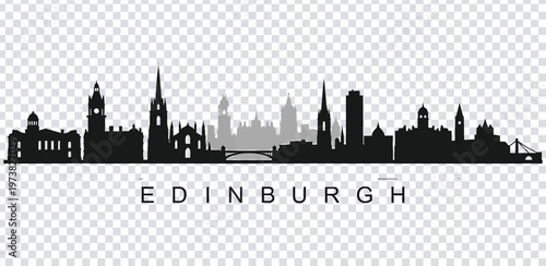 Vector illustration edinburgh city skyline silhouette with famous landmarks and bridge
