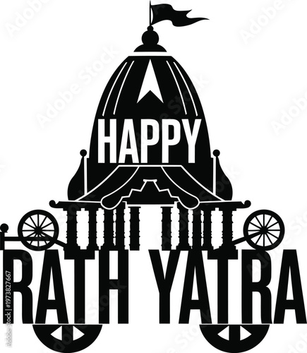 Happy Rath Yatra festival celebration Hindu religious event illustration with chariot  Indian culture