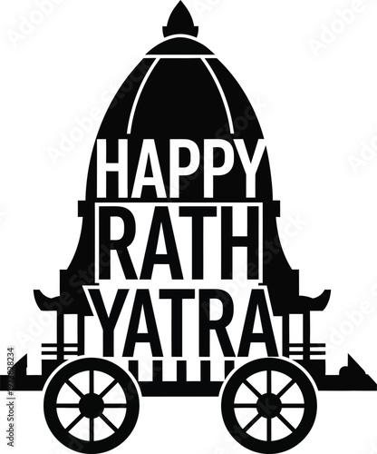 Happy Rath Yatra festival celebration icon with traditional Indian chariot design and text