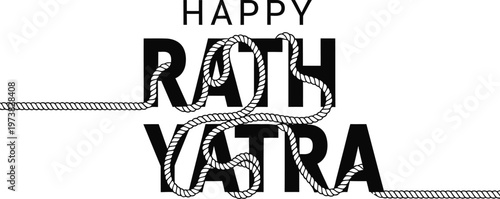 Happy Rath Yatra festival celebration text with rope design on white background