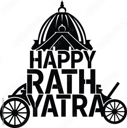 Happy Rath Yatra festival celebration with traditional Indian chariot and temple dome design