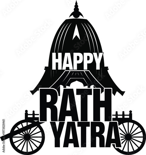 Happy Rath Yatra festival celebration with temple and chariot wheels  Indian culture