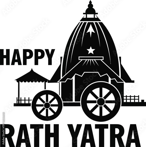 Happy Rath Yatra festival celebration with traditional Indian chariot and temple illustration