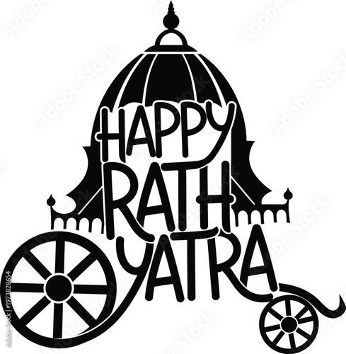 Happy Rath Yatra festival celebration with traditional Indian chariot illustration