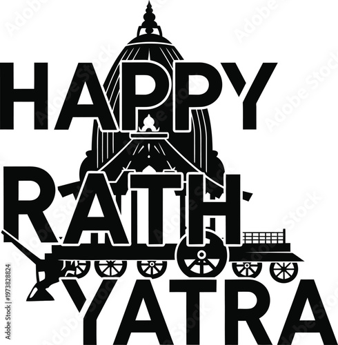 Happy Rath Yatra festival celebration with traditional Indian temple and chariot illustration