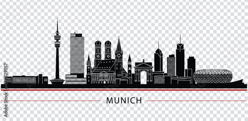 Vector illustration black and white illustration of munich city skyline with famous buildings