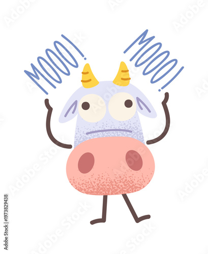 Cow Shouting Moo With Raised Arms Cartoon