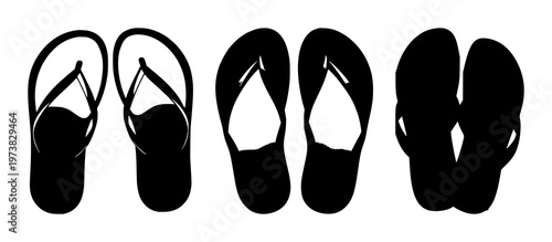 Flip Flops set with minimal black silhouette background featuring footwear, beachwear, sandals with summer and vacation seaside, travel, summer fun