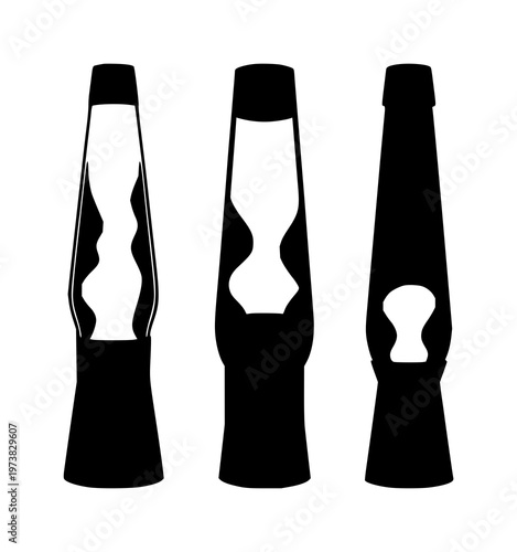 Lava lamp set with black silhouette against white background featuring vapor, glow, fluid motion with psychedelic and retro aesthetics