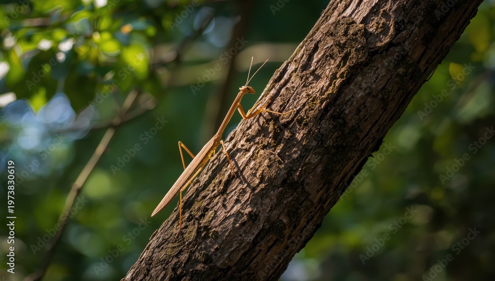 Fototapeta premium Walking stick insects, also called phasmids, blend into trees. Focused shot, empty background.