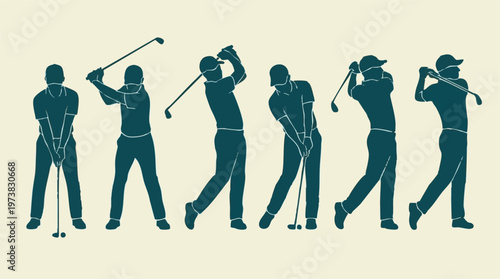 Tableau sur toile Golf swing sequence illustration, showing different stages of a golfer's shot