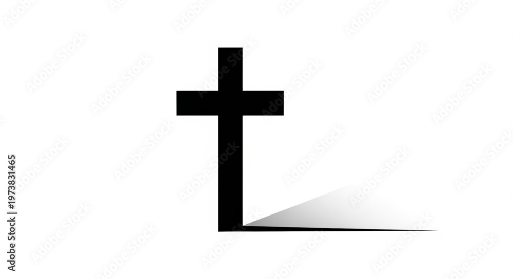 Obraz premium A minimalist black cross icon with a subtle shadow on a white background