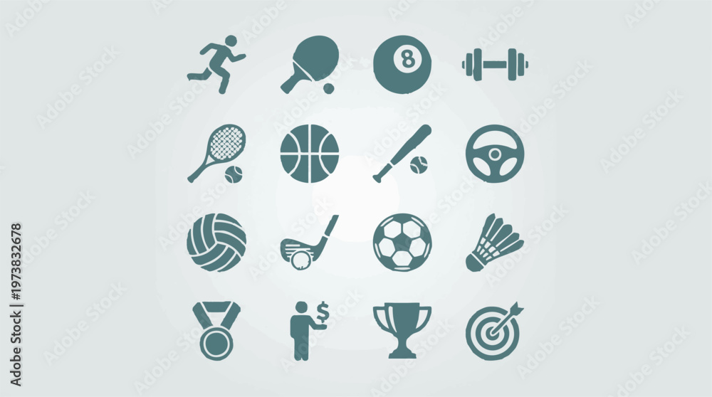Fototapeta premium Set of various sport and leisure activity icons on light background